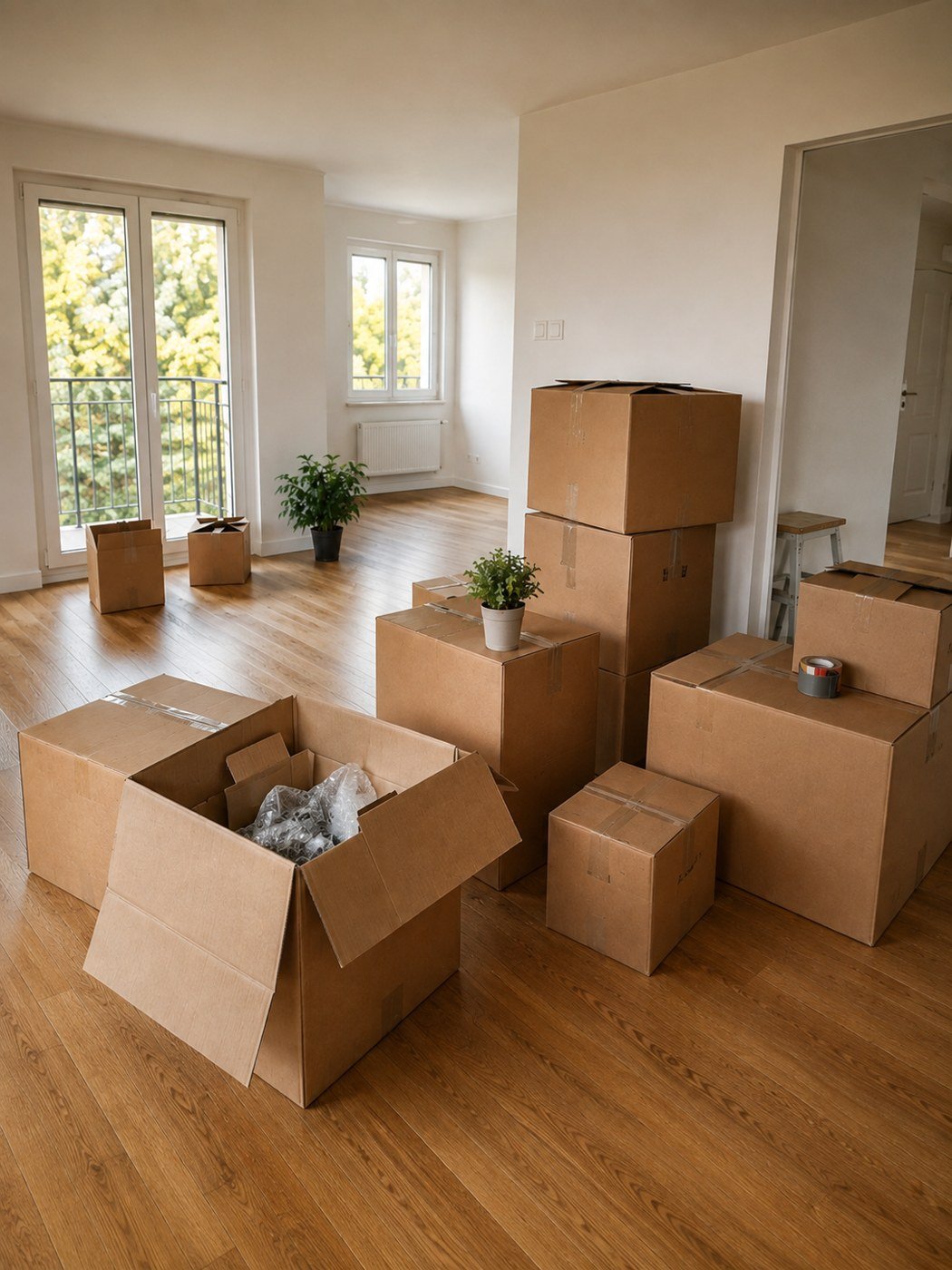Boîtes prêtes dans un logement fraîchement libéré